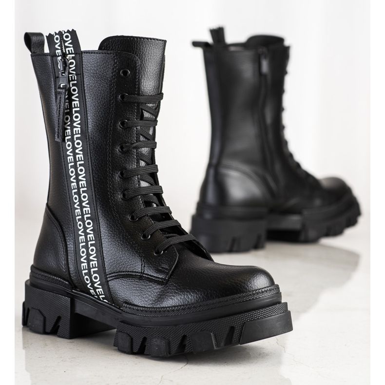 SHELOVET Botas com amor couro ecológico preto 1