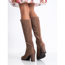 SHELOVET Botas de camurça de salto alto marrom 1