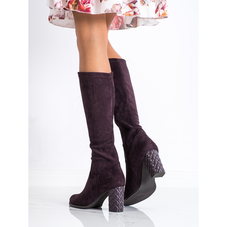 SHELOVET Botas de camurça de salto alto roxo 1