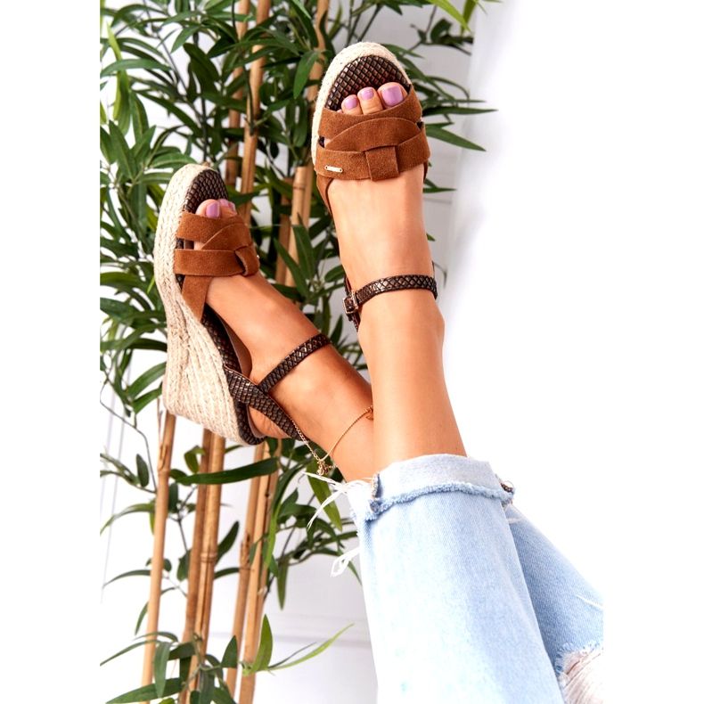 Sandálias de couro em cunha Big Star HH274377 marrom castanho 1