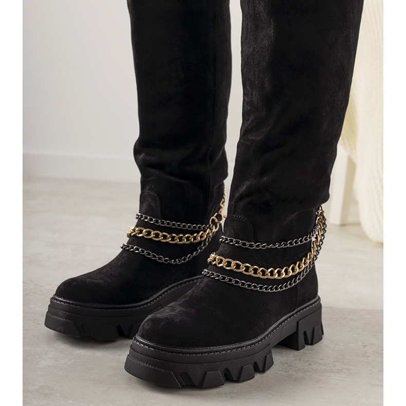 Botas pretas com corrente de sábado preto 1 Botas pretas com corrente de sábado preto 1
