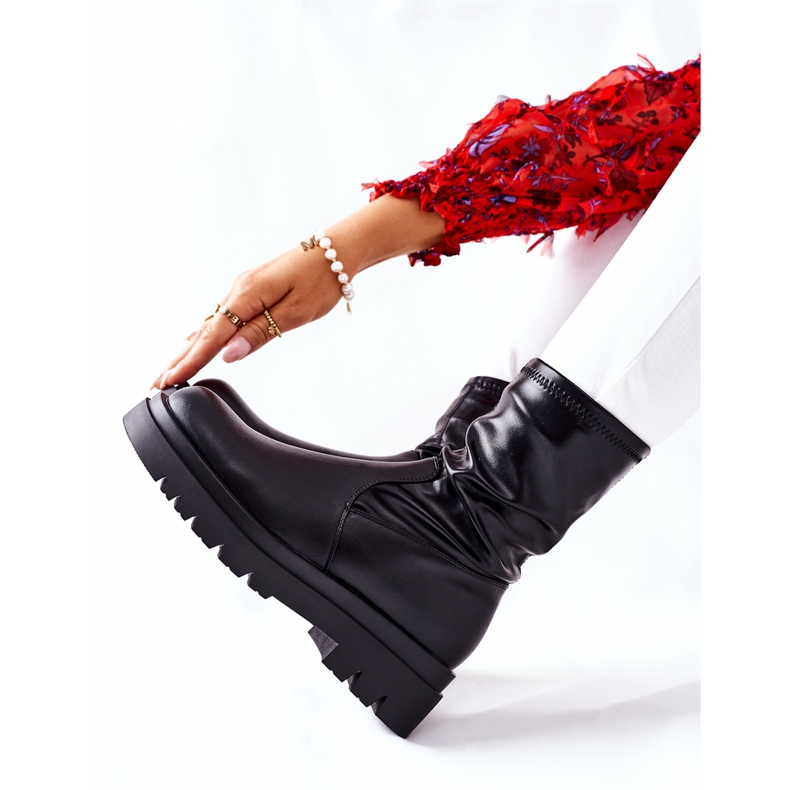 S.Barski Botas duplas pretas femininas com haste elástica preto 1