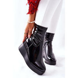 S.Barski Botas femininas em cunha laqueada preta Therapie preto 2