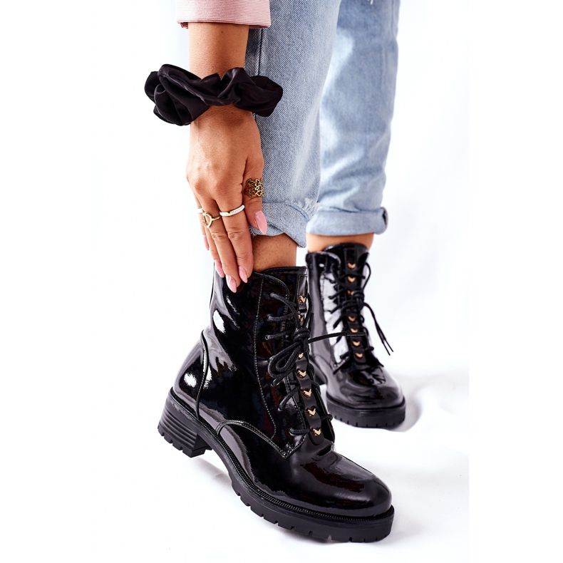 S.Barski Botas femininas envernizadas maniana negra preto 2