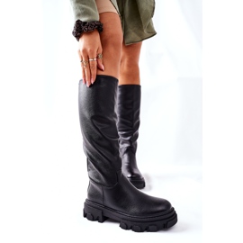 S.Barski Botas altas femininas pretas pouco preto 2