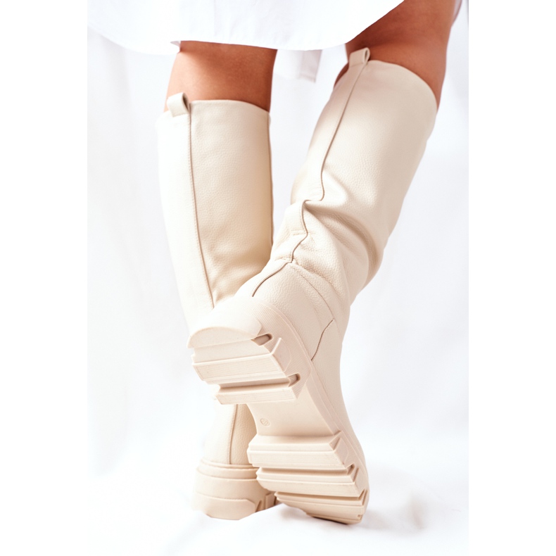 S.Barski Botas altas femininas bege pouco 1
