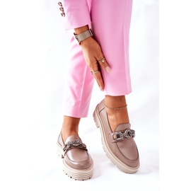 Mocassins Brogues Femininos de Couro Bege Escuro Laura Messi 2383 2