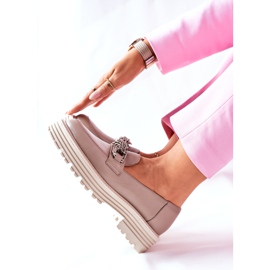 Mocassins Brogues Femininos de Couro Bege Escuro Laura Messi 2383 1