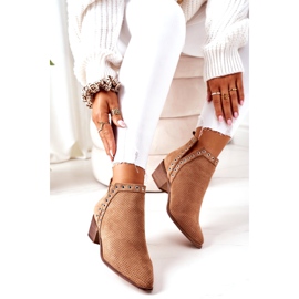 Botas perfuradas com recortes, Camel Western bege 2