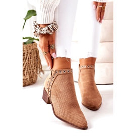Botas perfuradas com recortes, Camel Western bege 3