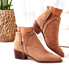 Botas perfuradas com recortes, Camel Western bege 4