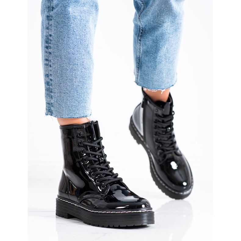 SHELOVET Botas de trabalhador pretas com pele preto 2