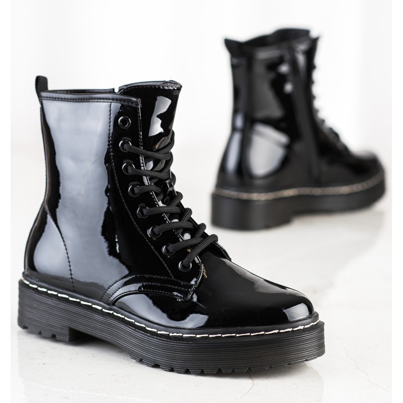 SHELOVET Botas de trabalhador pretas com pele preto 1