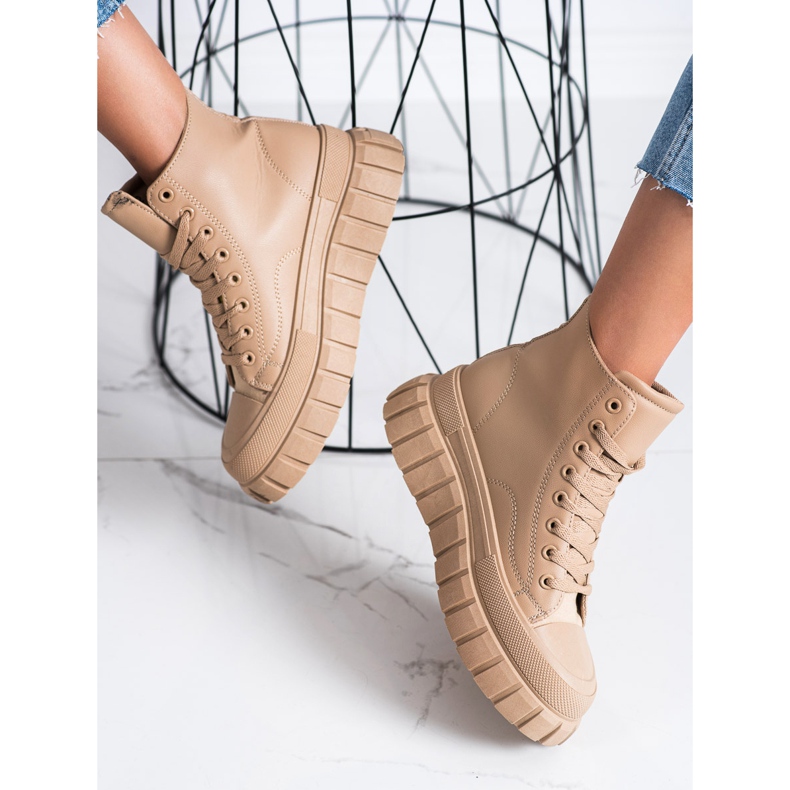 SHELOVET Tênis com couro ecológico na plataforma bege 1