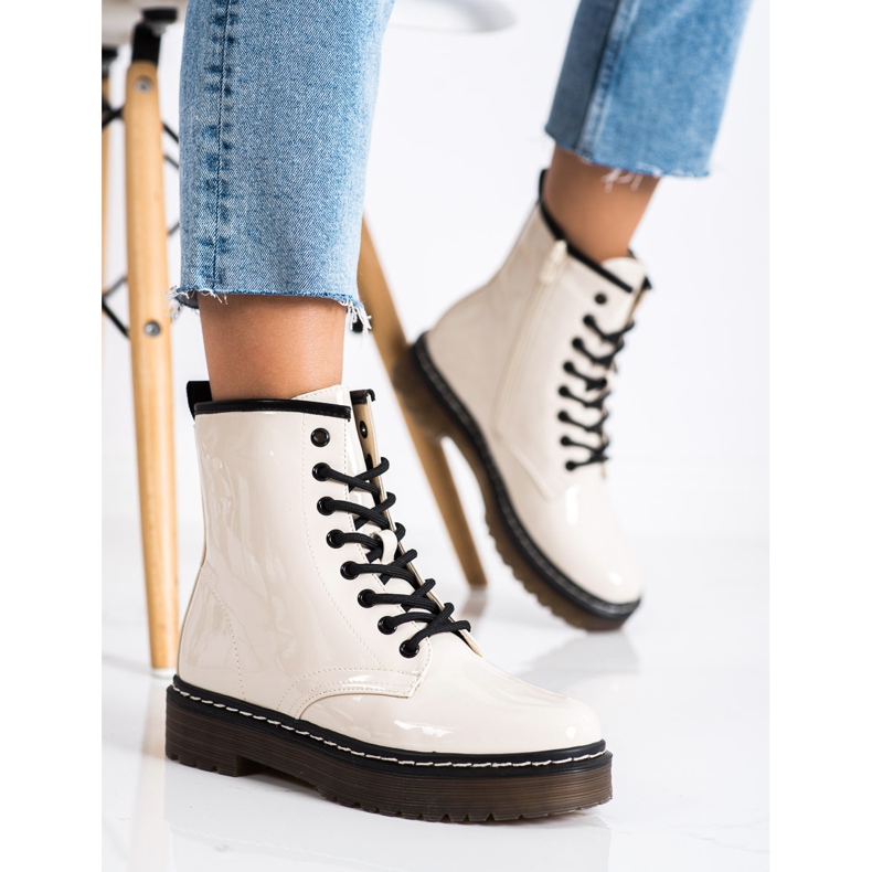 SHELOVET Botas de trabalhador bege com pele 2 SHELOVET Botas de trabalhador bege com pele 2