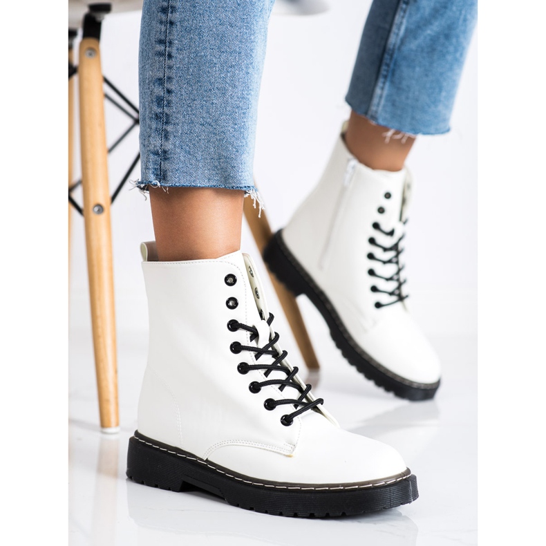 SHELOVET Botas elegantes de amarrar branco 2