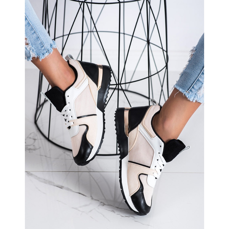 SHELOVET Tênis Coloridos Com Malha bege preto 1