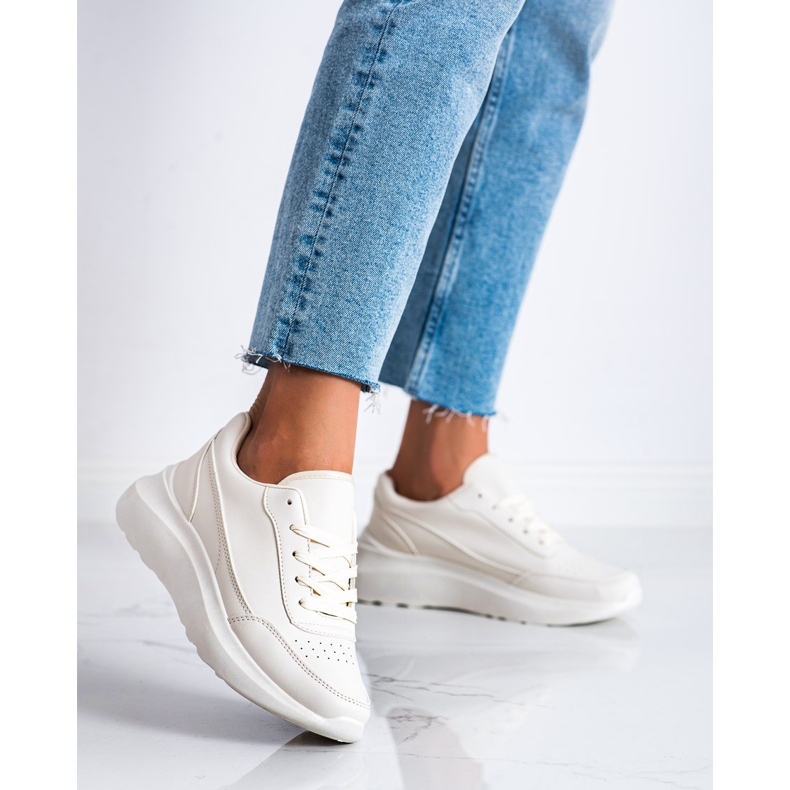 Ideal Shoes Tênis confortáveis ​​de couro ecológico bege 2