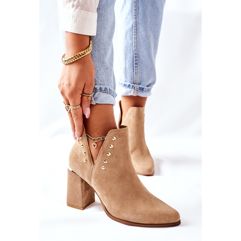 Lewski Shoes Botas femininas de camurça com recortes Lewski Beige Sand 3075 castanho 2