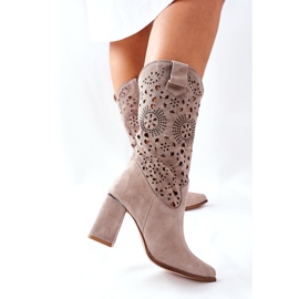 Lewski Shoes Botas de couro femininas com salto Cappuccino Lewski 2923 Pick Me Up bege 2