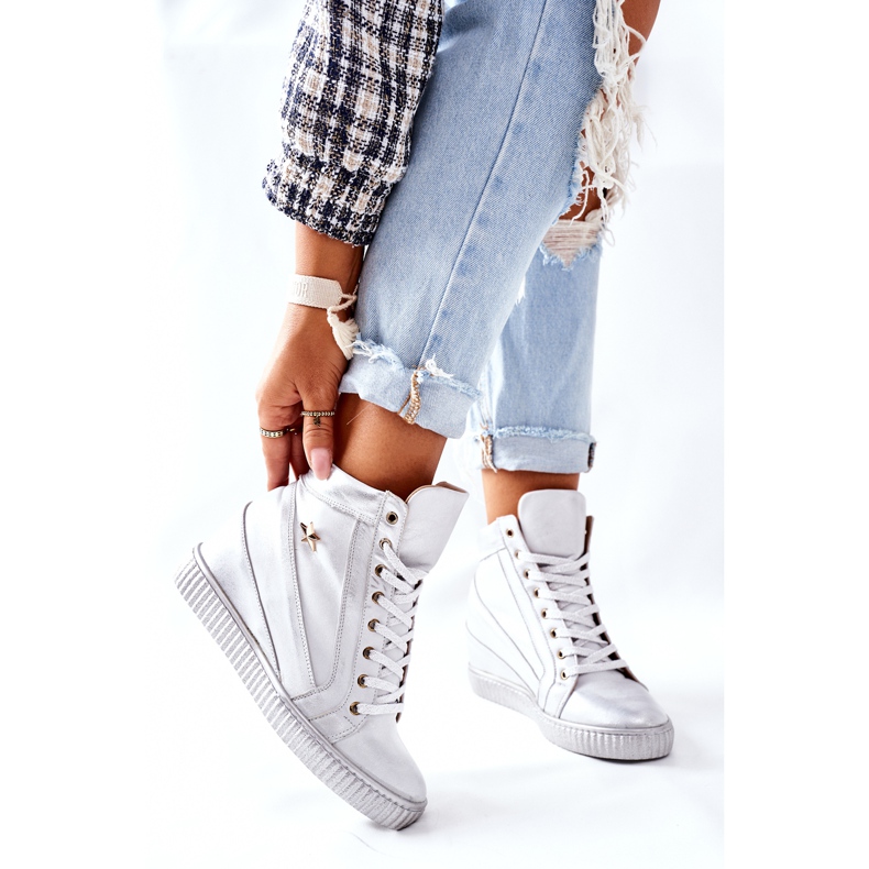 Lewski Shoes Sapatos esportivos femininos em couro Lewski prata 3079 2