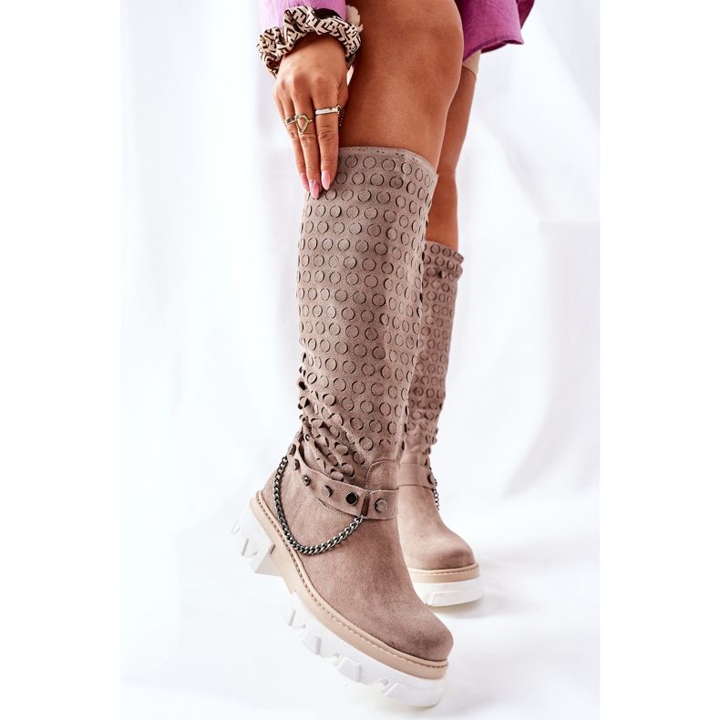 Lewski Shoes Botas femininas de couro Lewski Cappuccino camurça 2866 marrom 2