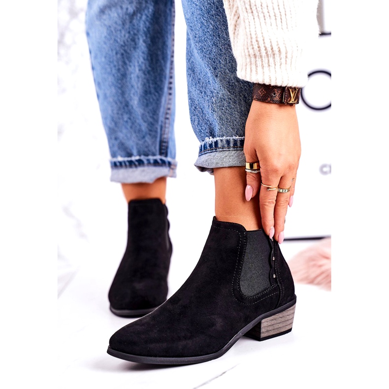 J. Star Botas femininas clássicas Chelsea Botas de camurça pretas preto 3