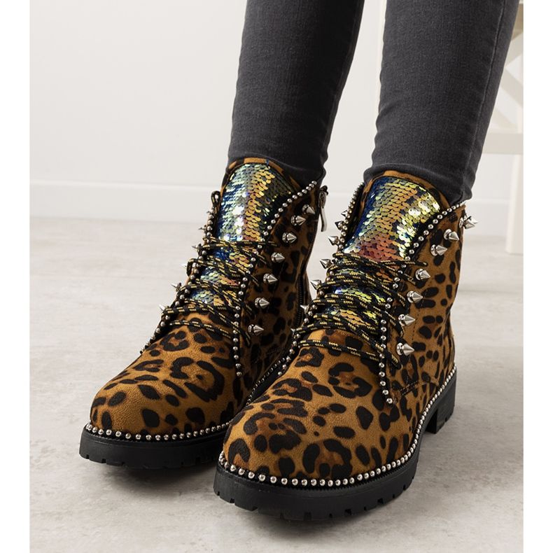 Botas marrons com estampa de leopardo Edesa marrom preto 1