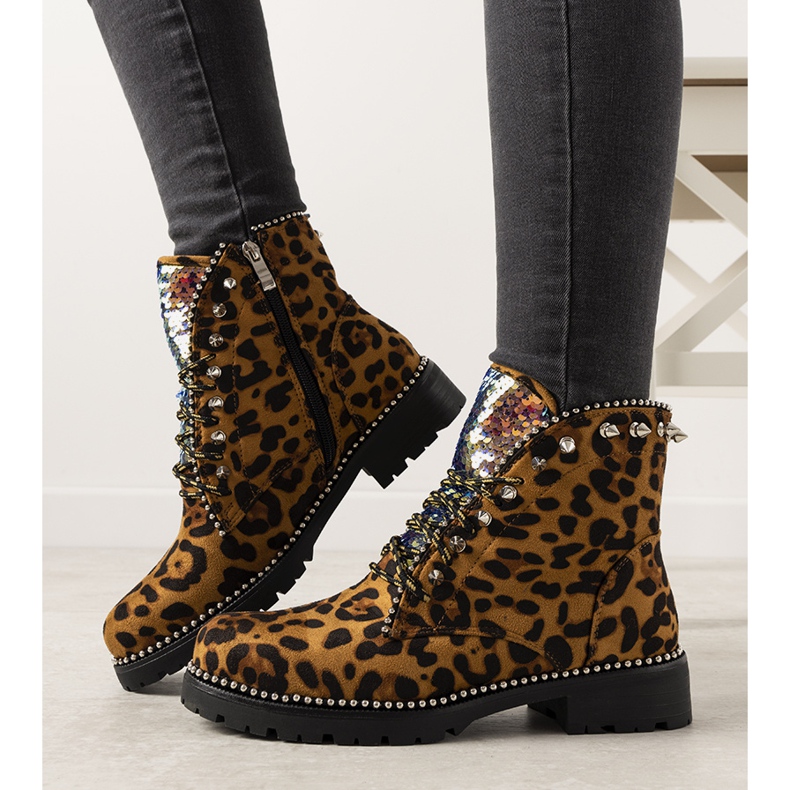 Botas marrons com estampa de leopardo Edesa marrom preto 2