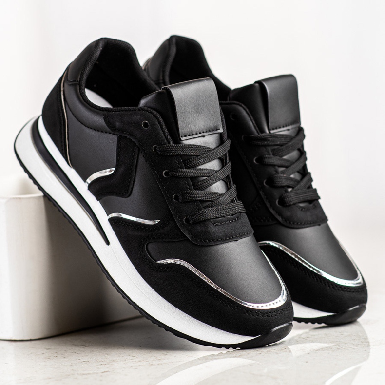 SHELOVET Calçados esportivos feitos de couro ecológico preto 2