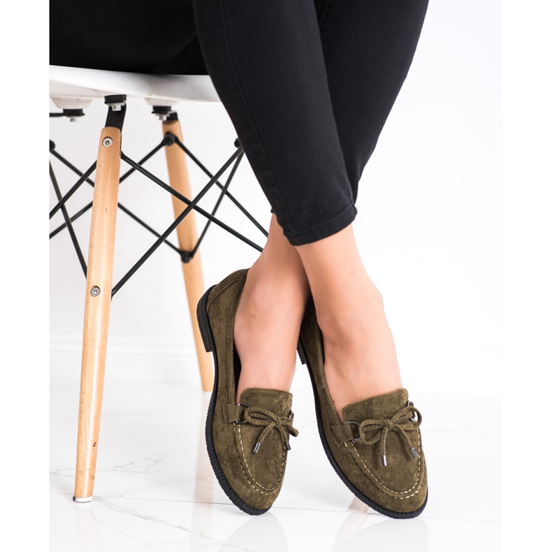 SHELOVET Mocassins de camurça com laço castanho verde 2