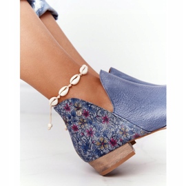 Botas Maciejka de Couro Azul Marinho Com Flores 04091-64 5