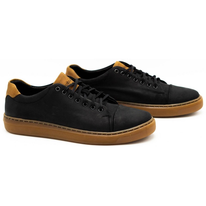 Polbut Sapatos de couro masculino 2109 pretos com marrom castanho 2