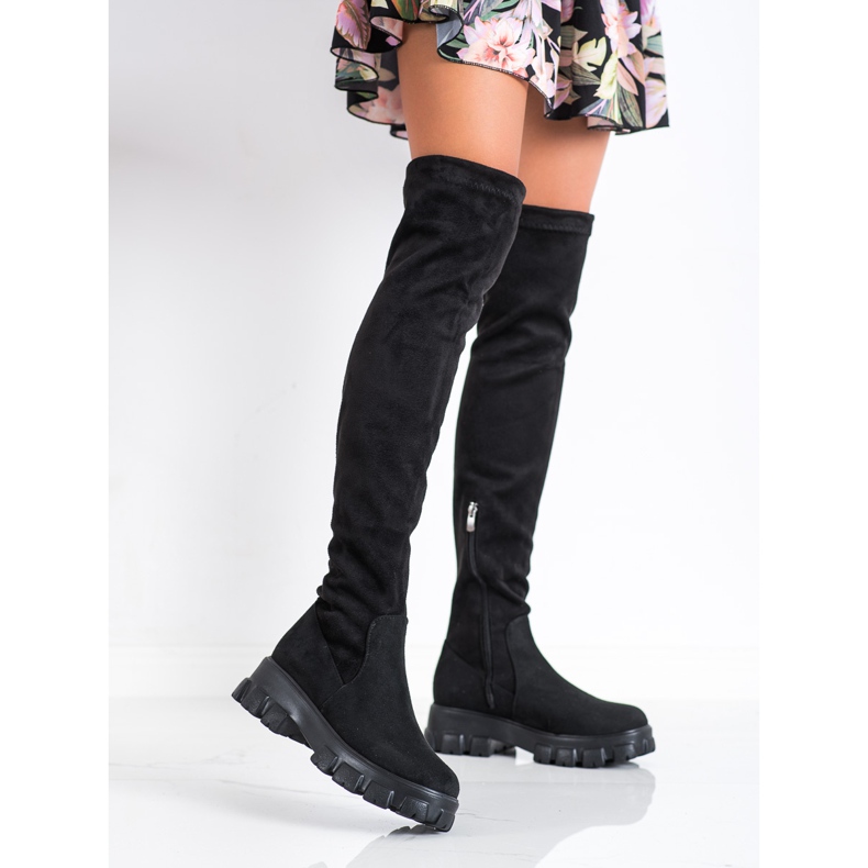 SHELOVET Botas com plataforma de camurça preto 2