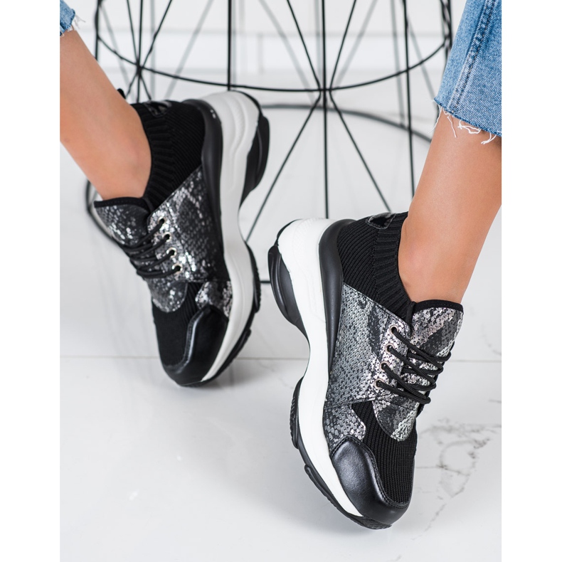 SHELOVET Tênis com estampa de cobra preto 1 SHELOVET Tênis com estampa de cobra preto 1