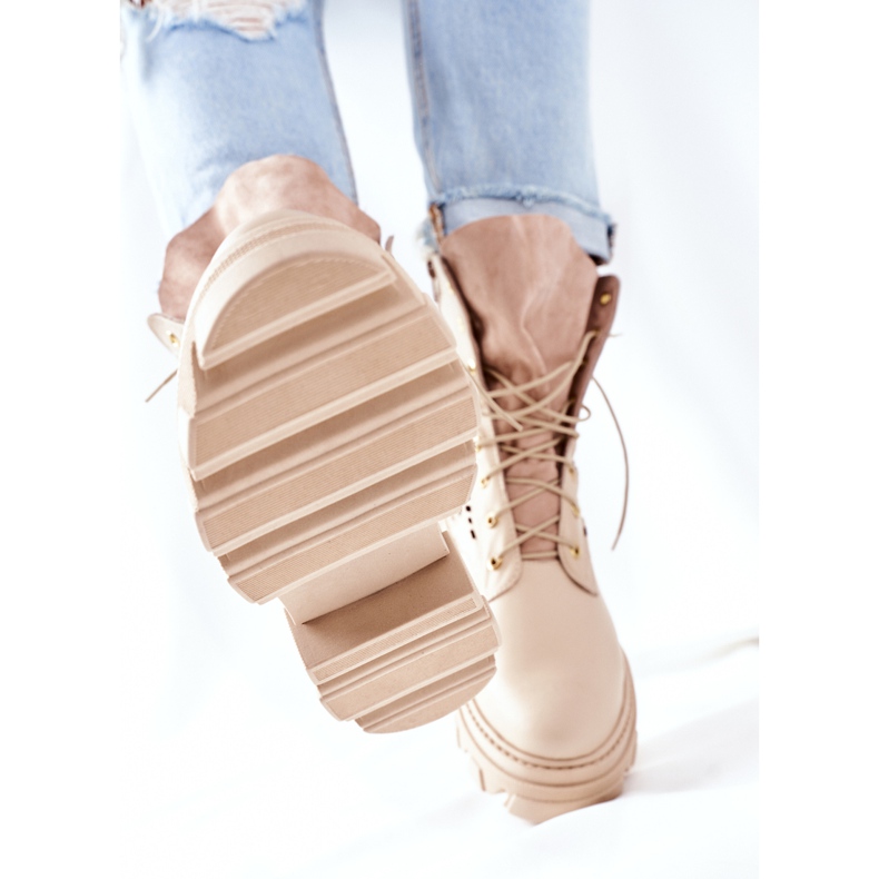 PA2 Botas femininas de couro a céu aberto bege pequeno Hootie 1