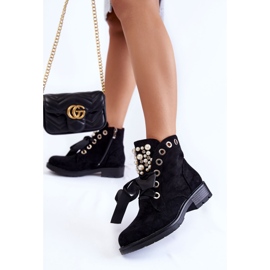 Botas de camurça com pérolas e fita Perla preta preto 2