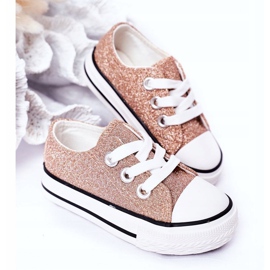 Bling-Bling das sapatilhas com glitter dourado rosa infantil 2