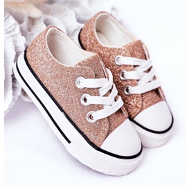 Bling-Bling das sapatilhas com glitter dourado rosa infantil 1