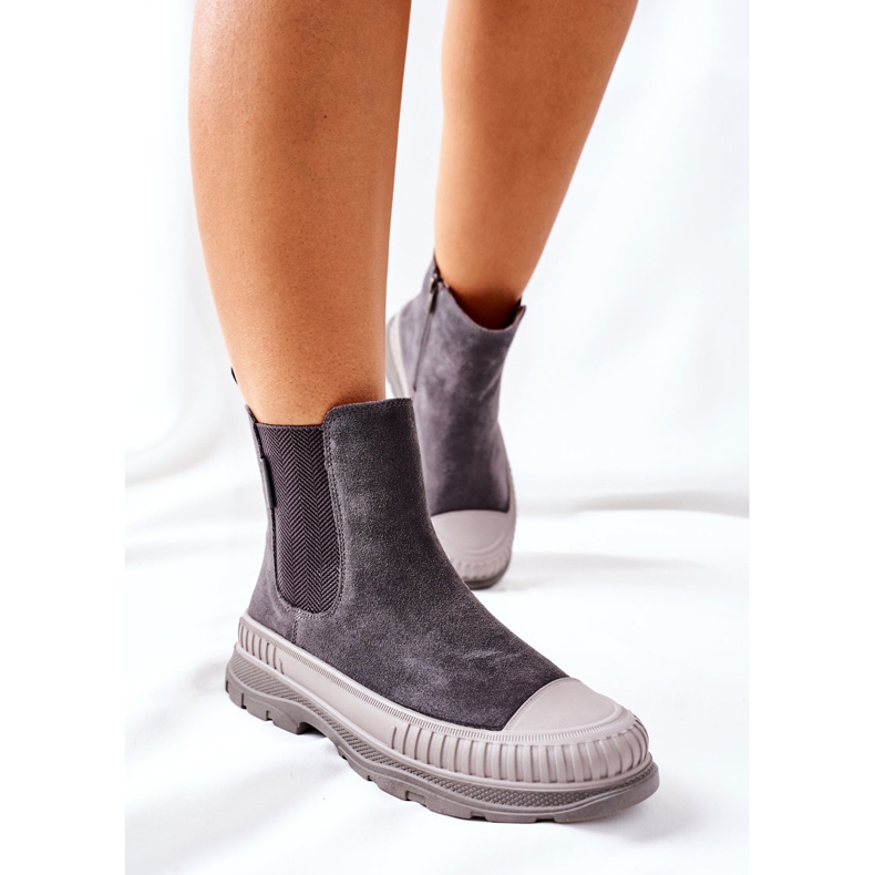 Botas femininas Botas Chelsea Couro Camurça Big Star II274353 Cinza 2