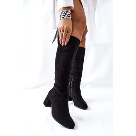 Vinceza Botas femininas com salto alto camurça preta Newferry preto 1