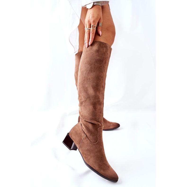 Vinceza Botas femininas com salto alto camurça bege Bolea 2 Vinceza Botas femininas com salto alto camurça bege Bolea 2