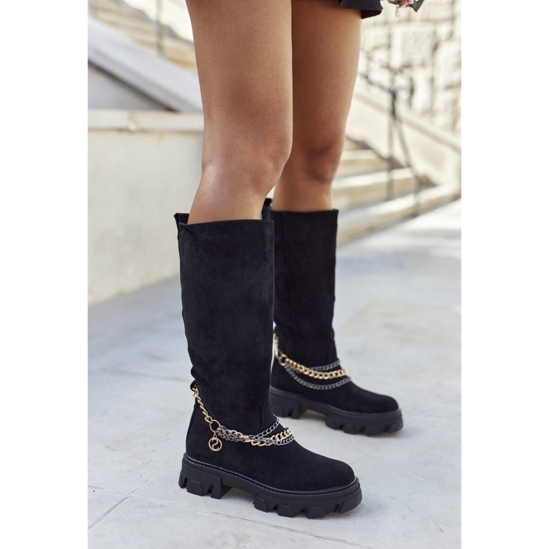 PS1 Botas de cano altas femininas Black Lagoon preto 2