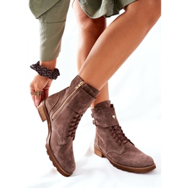 Botas de couro de veludo feminino Nicole 2682 marrom 2