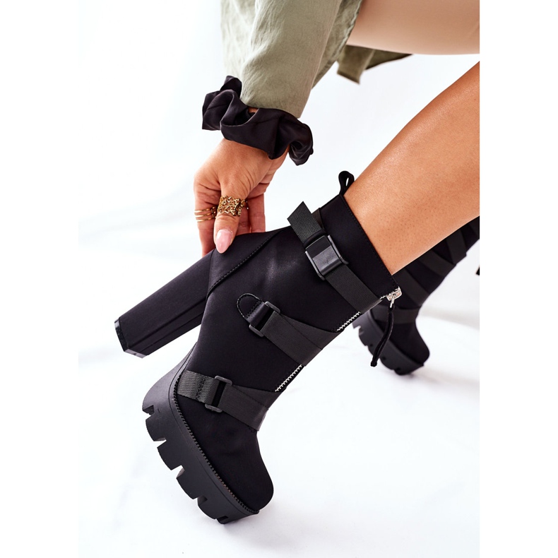 FB3 Botas de veludo femininas de salto alto pretas preto 2