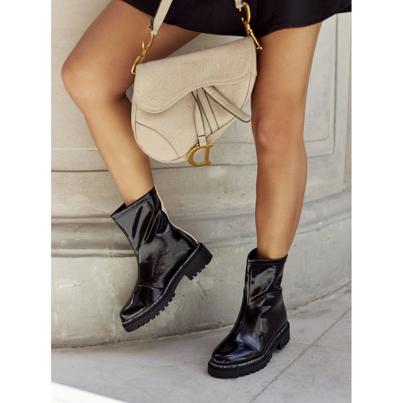 S.Barski Botas lacadas pretas quentes femininas Merellien preto 1