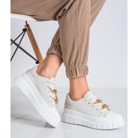 SHELOVET Tênis com corrente de moda bege 1 SHELOVET Tênis com corrente de moda bege 1