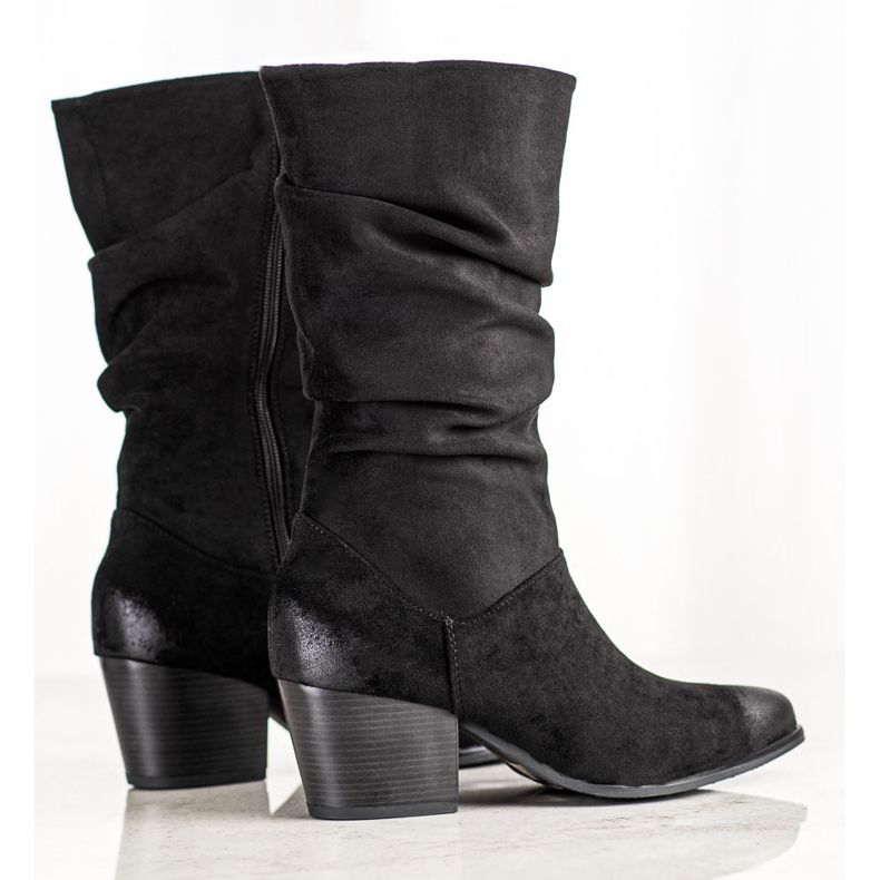 Botas com cano em VINCEZA pregueado preto 1 Botas com cano em VINCEZA pregueado preto 1