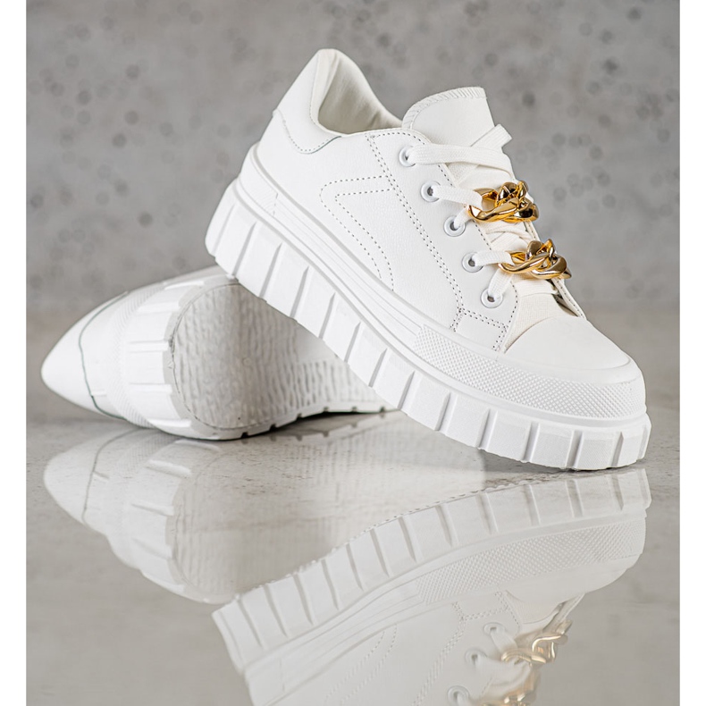 SHELOVET Tênis com corrente de moda branco 1