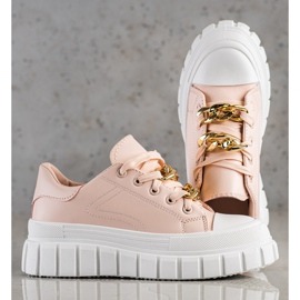 SHELOVET Tênis com corrente de moda rosa 1